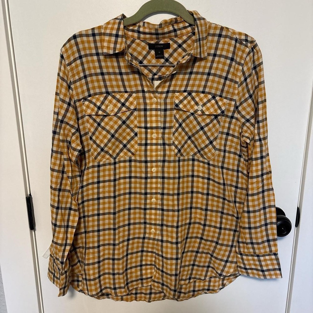 Heritage Fall J.Crew Women's Size 10 NWT Mustard Navy Plaid Button Down Shirt